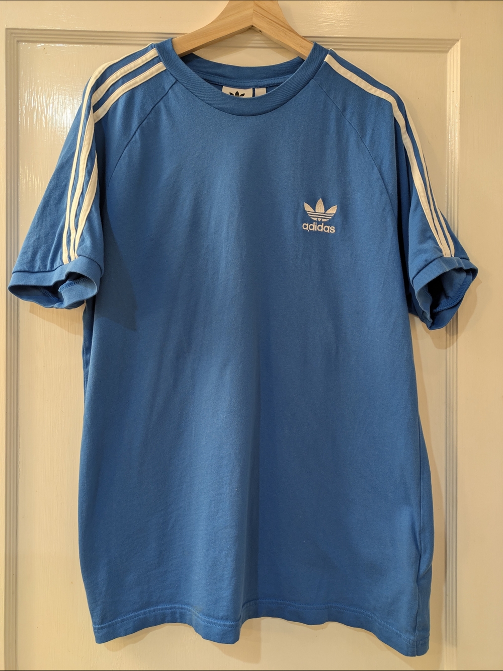 adidas Men's Blue Trefoil Stripe Crew Neck Shirt
